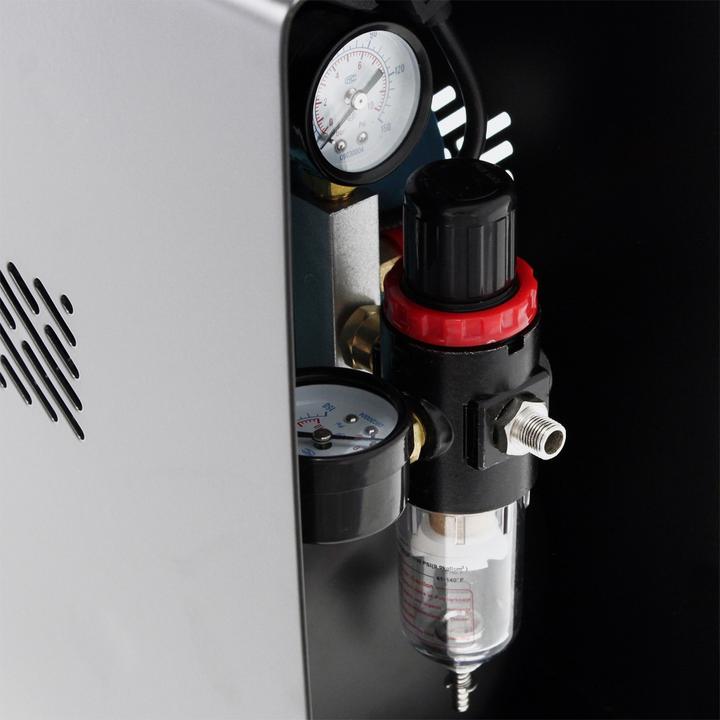 Produktbild Wiltec Airbrush Kompressor AF196AW Lufttank 2 Zylinder Kolben 6 bar 2 Stufenschalter (4 Bar, 3 l)