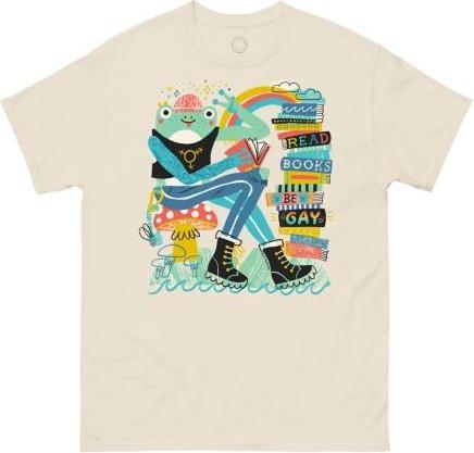 Out of Print Read Books, Be Gay (Frog) Unisex T-Shirt Large (3XL)