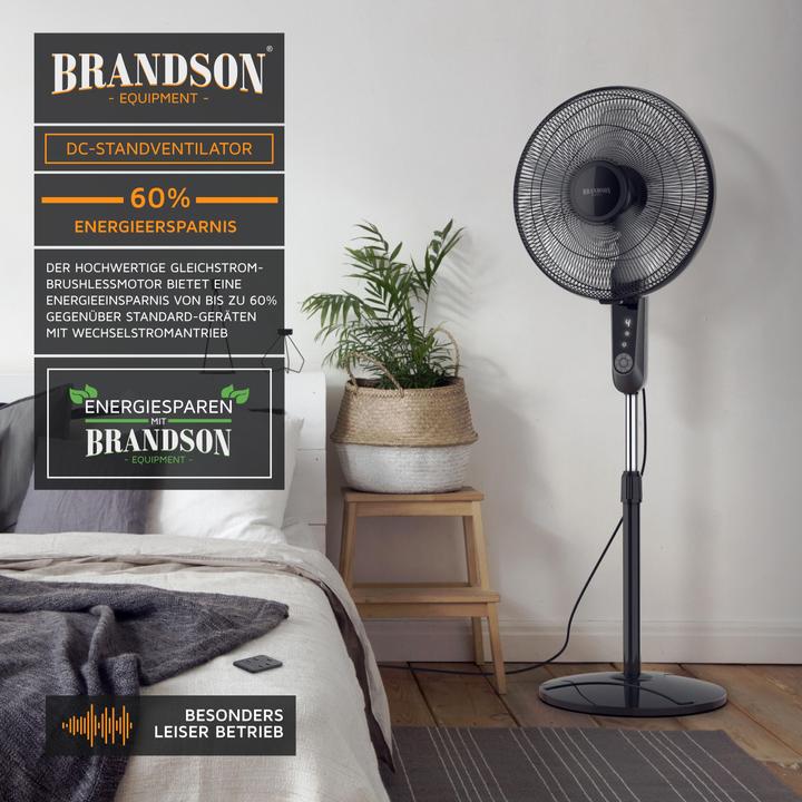 Actual product image Brandson Pedestal fan 45.5cm Ø, DC, quiet, remote control, energy-saving, oscillation, 25 speeds, black (60 dB)