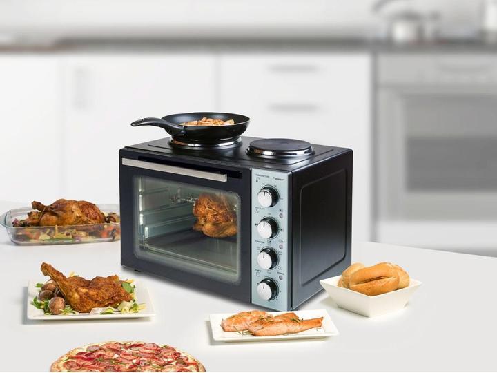 Image du produit Bestron Petite cuisine (gril - four avec double plaque de cuisson) avec tournebroche et fonction de