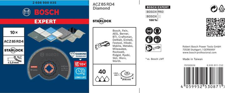 Productafbeelding Bosch Professional Zubehör Expert Grout Segment mes ACZ 85 RD4 Mes voor multifunctioneel gereedschap, 85 mm, 10 stuks