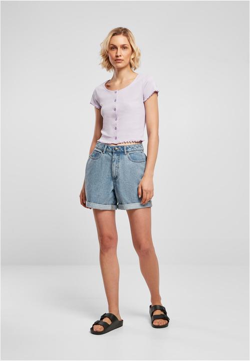 Actual product image Urban Classics Ladies Cropped Button Up Rib Tee - 12114 (S)