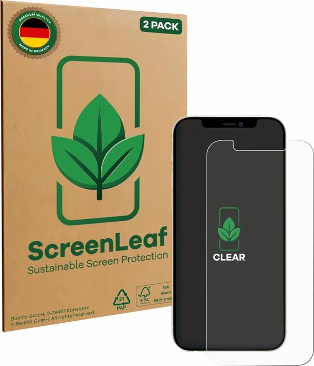 Actual product image ScreenLeaf Screen Protector sustainable Screen Protection, clear, anti-scratch (2 Piece, Apple iPhone 12 Pro)