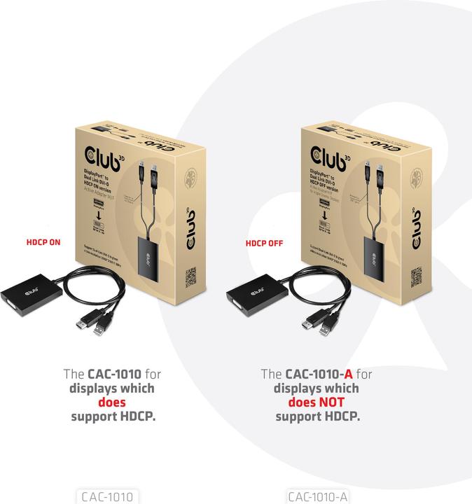 Immagine prodotto Club 3D Da DisplayPort a DVI-D Dual Link HDCP OFF (DVI, 60 cm)