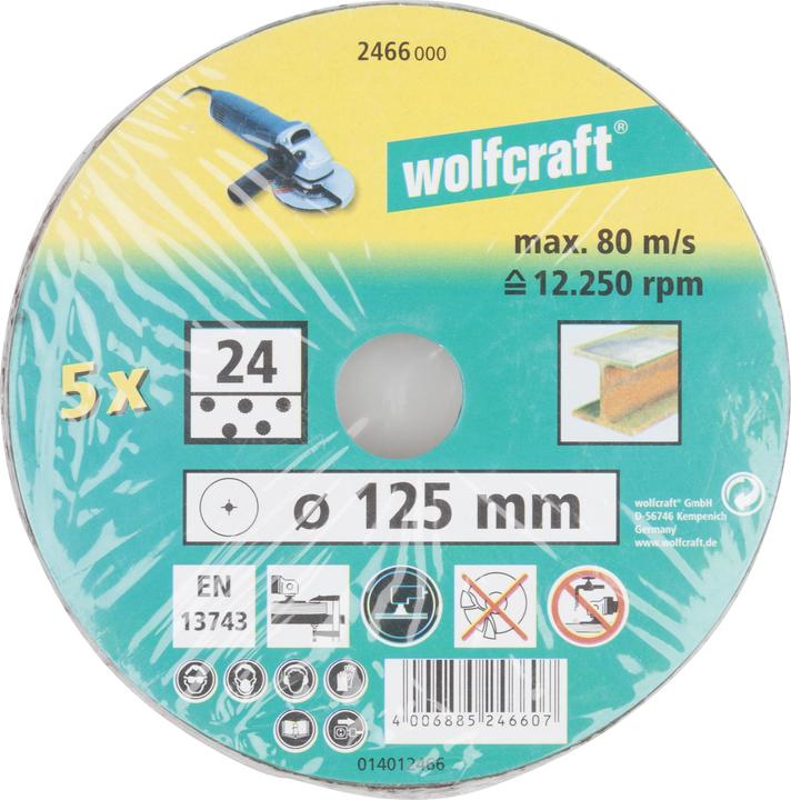 Produktbild wolfcraft 5 Fiberschleifscheiben für Metall, Ø 125 mm, Körnung 24 (24)