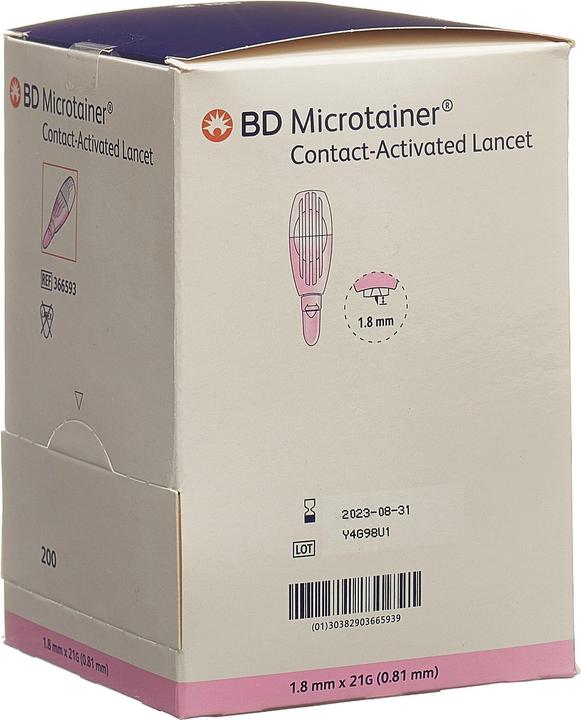 Produktbild BD kontaktaktivierte Lanzette für die Kapillarblutentnahme 21Gx1.8mm pink (Lanzette)