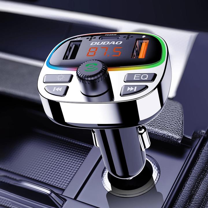 Produktbild Dudao R2PRO+ Transmitter with PD25W Bluetooth 5.3 RGB Charging Ports - Black and Silver