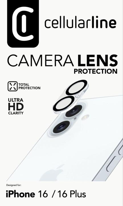 Immagine prodotto Cellularline Camera Lens - iPhone 16 Protezione per la fotocamera Trasparente (1 Pezzo/i, Apple iPhone 16)