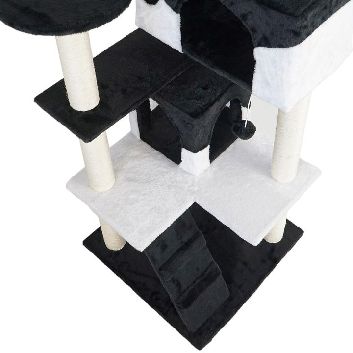 Produktbild Wiltec Kratzbaum Schwarz/Weiss 130cm Katzenkratzbaum Katzenbaum Kletterbaum Katze (130 cm, Schwarz, Weiss)