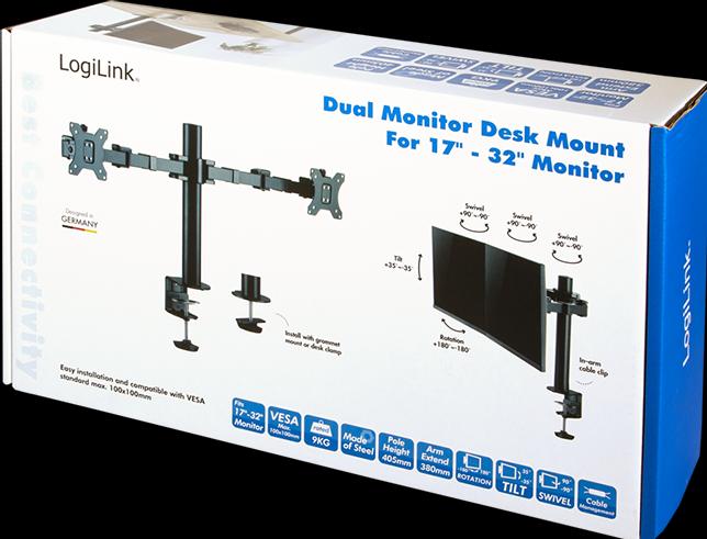 Produktbild LogiLink 2-Fach Monitorhalterung 17 - 32"Ärmlaenge verstellbar (Tisch, 32")