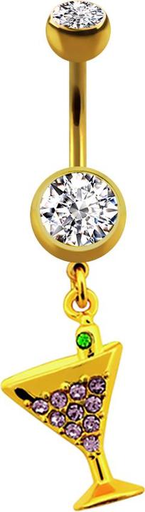 Actual product image Star Piercing Gold-plated banana with cocktail pendant and light violet crystal (Surgical steel 316L)