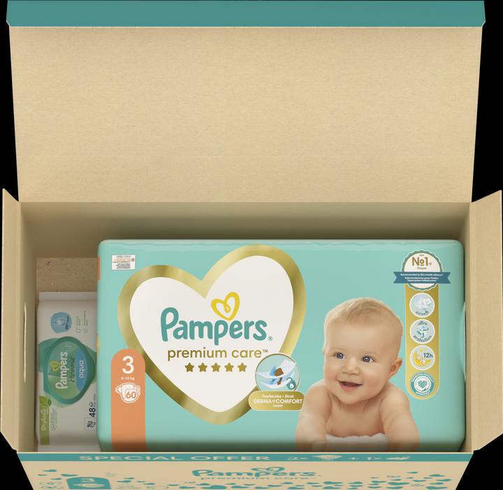 Pampers Premium Care Suurus 3, 120 mähet + Aqua wipes 48tk (48 Stück)