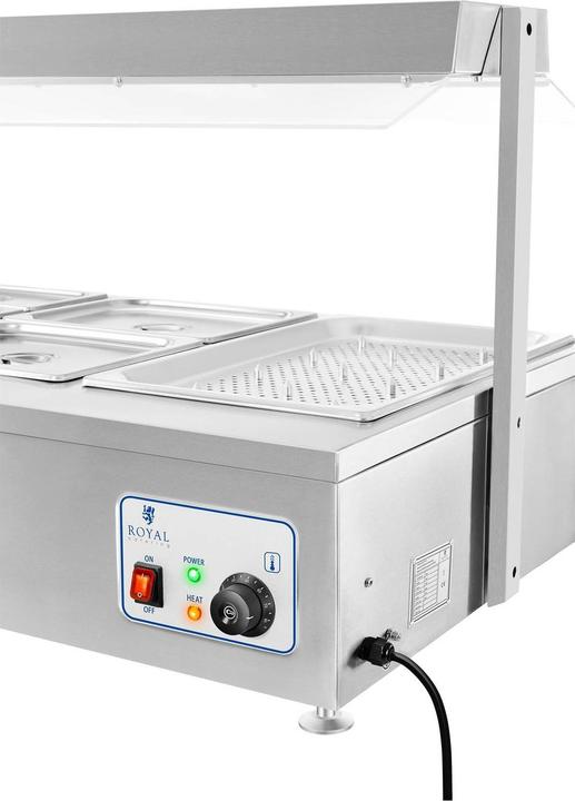 Produktbild Royal Catering Bain Marie Speisenwärmer Wärmetheke Gastro 2.900 W 6 Behälter + Fleischaufsatz