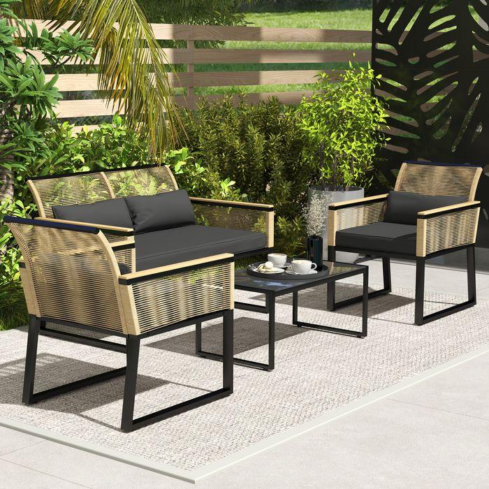 Immagine prodotto Swisshandel24 Polyrattan Gartenmöbel Set 4 Personen, Schwarz