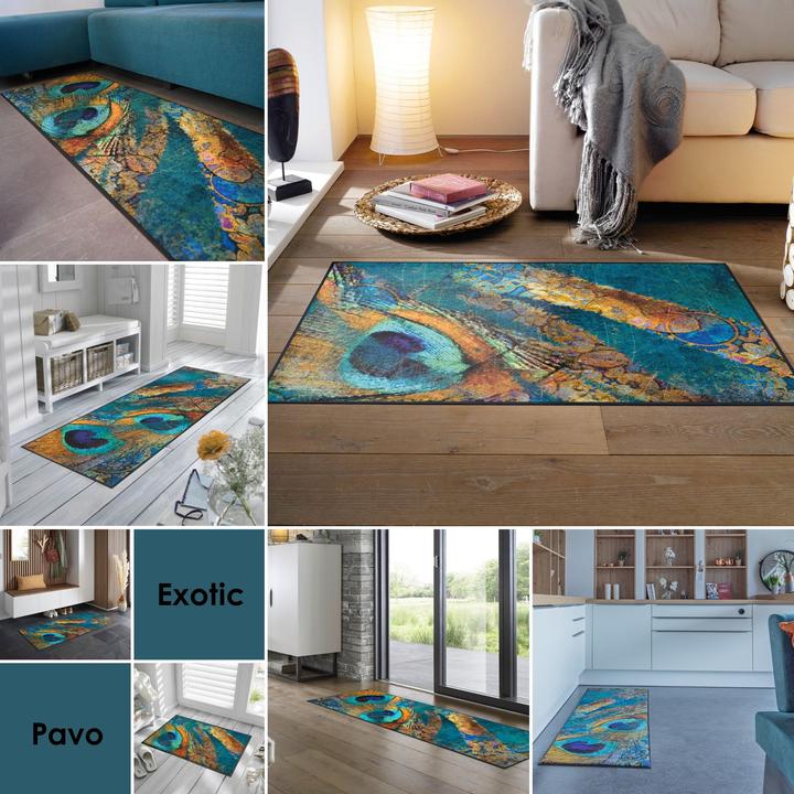 Actual product image Wash + Dry Runner dust control mat washable Exotic Pavo 75 x 120 cm (75 x 120 cm)