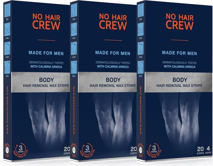 No Hair Crew 3-er Kaltwachsstreifen-Set (3x20 Stück & Pflegetücher) (60 x)