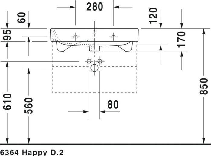 Actual product image Duravit Furniture washbasin HAPPY D.2 m ÜL HLB 650x505mm geschli 1 HL white WG (505 mm, 650 mm)