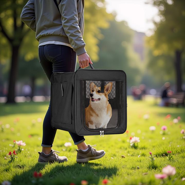 Actual product image Fudajo Foldable Carrier in Black for Dogs, Cats, and Pets, Size M (58x46x53 cm), with Cushion (Dog, Foldable, Washable, Breathable)