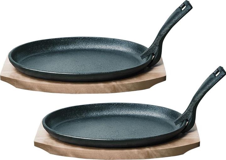 Image du produit Casativo Lot de 2 poêles à servir professionnelles en fonte avec dessous de plat en bois, 24 x 14 x 2,2 cm (Ensemble de casseroles et de poêles de cuisson, Fonte)