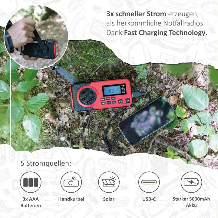Immagine prodotto Acta Berg Notfall-Kurbelradio mit Solar & 5000 mAh Akku