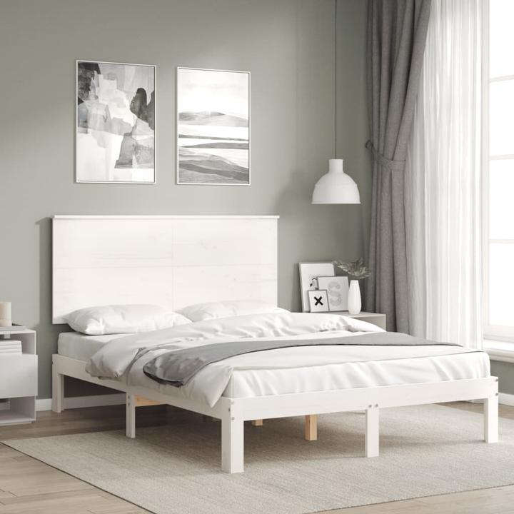 Produktbild VidaXL Massivholzbett mit Kopfteil Weiss 4FT6 Double (135 x 190 cm)