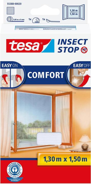Produktbild tesa Insektenschutz COMFORT für Fenster, mit Klettband, selbstklebend, ohne Bohren (130 x 150 cm)