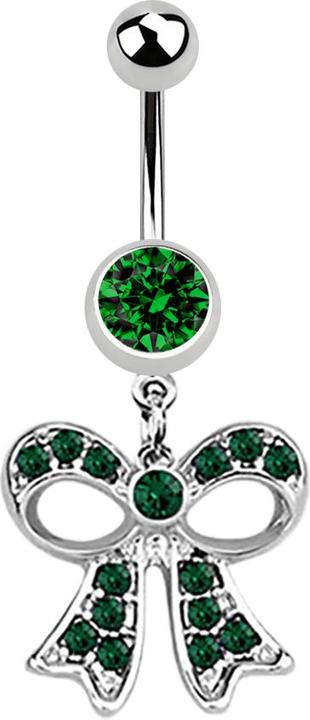Star Piercing Banane silber mit Anhänger Masche grün (Chirurgenstahl 316L)