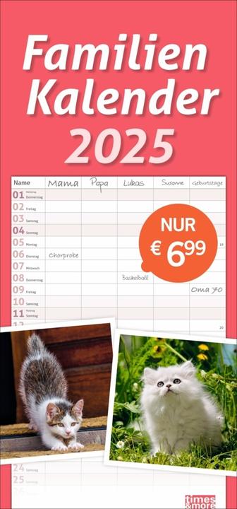 Produktbild Katzen Familienplaner (21 x 45 cm, Harter Einband, Deutsch)