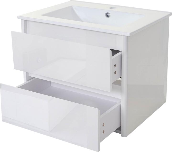 Mendler Waschbecken + Unterschrank, Waschbecken Waschtisch Badezimmer, hochglanz 50x60cm - weiss