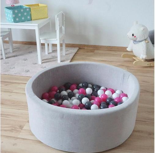 Image du produit Knorrtoys Piscine à balles soft - "Grey" - 300 balls creme/grey/rose (ca. 6cm diamètre)
