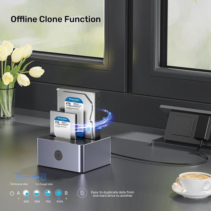 Produktbild Unitek Y-3026GY01-EU Disk Clone Station 2 x SATA 2 5 /3 5 USB 5Gbps (USB-B, 2 Ports)