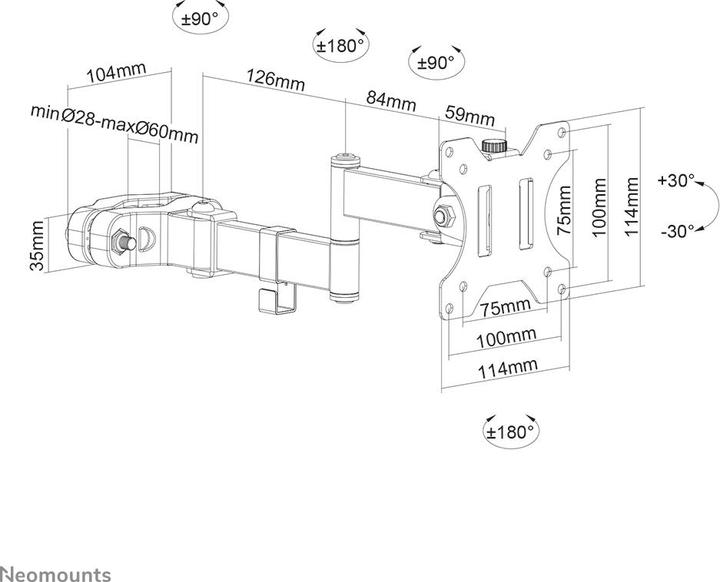 Image du produit Neomounts by Screen Pole Clamp/Truss Mount 3 pivots VESA (pole diameter ) (Plafond, 32", 8 kg)