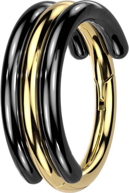 Produktbild Star Piercing Micro Segmentring klappbar vergoldet zwei Randreifen schwarz (ohne Messing, Titan G23)
