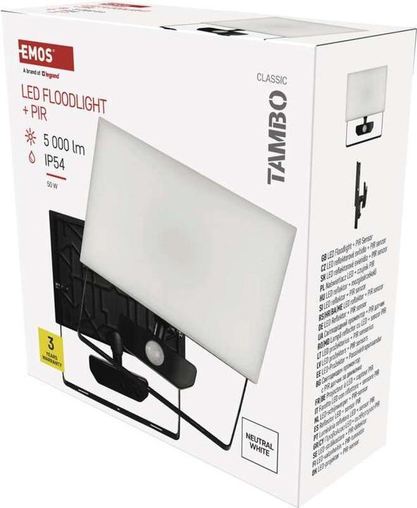 Image du produit Emos LED-Flutlicht TAMBO mit Bewegungssensor, 50 W, 5000 lm, schwarz (5000 lm, IP54)