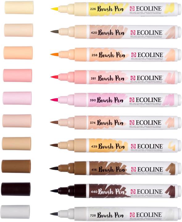 Nutritional values and ingredients Talens Ecoline Brush Pen Set 11509816 ass. Skin 10 pieces (Pastel red, Sepia light, Sepia dark, Sepia, Pastel pink, Pastel yellow, Beige, Pink beige, Apricot tree, 10 x)