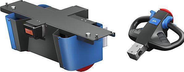 Actual product image eurokraft pro Platform truck with electric drive, 4 half height MDF panels, LxWxH 1370 x 700 x (500 kg)
