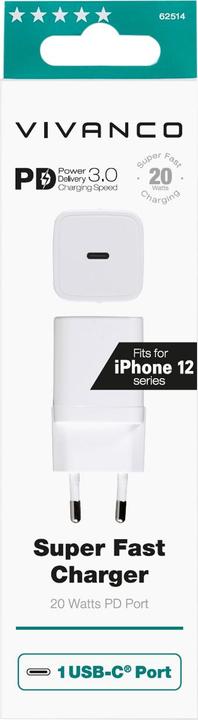 Actual product image Vivanco PD3.0 USB Type-C charger, 20W, white, MagSafe compatible (20 W)