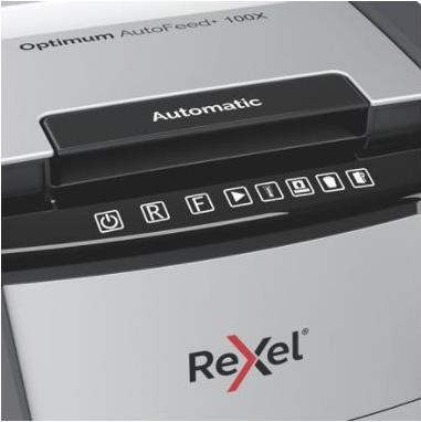 Produktbild Rexel Automatischer Aktenvernichter Optimum Autofeed 100X, 4x28mm, P4, 34l (Partikelschnitt)