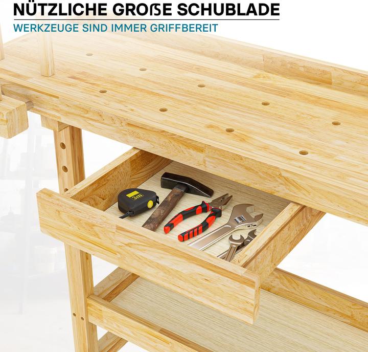 Produktbild Wiltec Werkbank 151x61,5x86cm aus Holz Werktisch 150kg Arbeitstisch Hobelbank (61.50 cm, 151 cm)