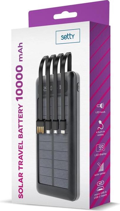 Actual product image Setty solar power bank SLR-100 10000 mAh black (10000 mAh, 17 W, 17 Wh)