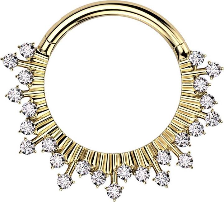 Actual product image Star Piercing Micro Segment Ring hinged gold plated Rays with crystals silver (without brass, Surgical steel 316L)