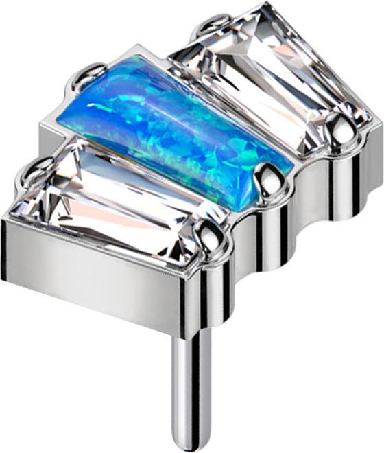 Produktbild Star Piercing Threadless silber drei Baquette zwei Kristalle silber und ein Opal blau (ohne Messing, Titan G23)