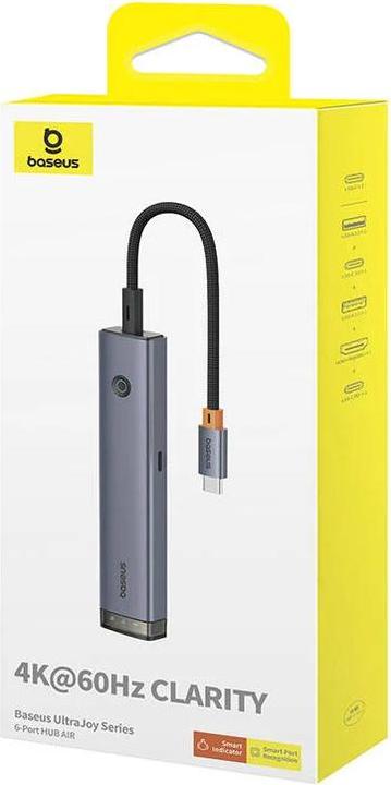 Actual product image Baseus 6-Port HUB AIR UltraJoy Series Type-C - HDMI, USB3.0x2, USB2.0, C3.0, PD (grey) (USB-C, 6 Ports)