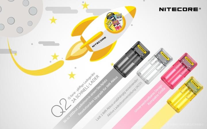 Immagine prodotto Nitecore Q2 - Caricabatterie rapido per batterie agli ioni di litio, 2 caricatori ad albero - 4 colori a (Caricabatterie senza batteria)