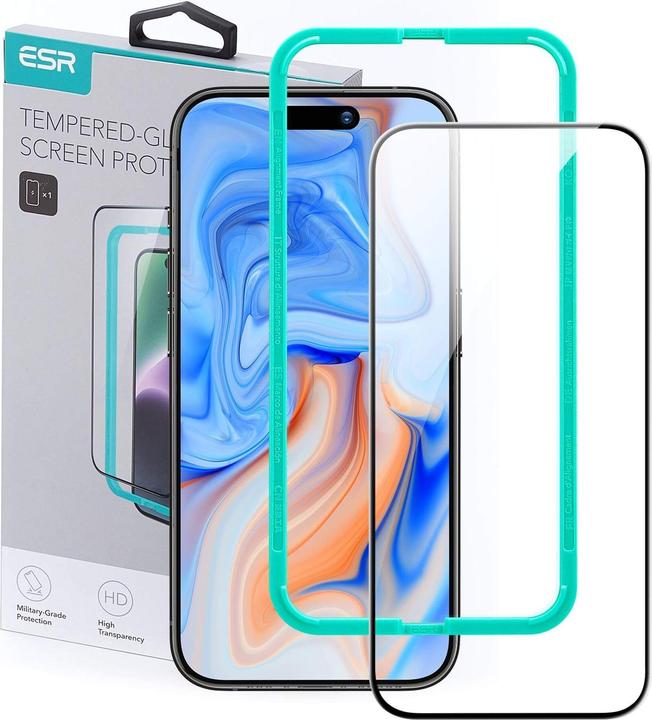 Actual product image ESR Tempered glass display protection (1 Piece, Apple iPhone 15)