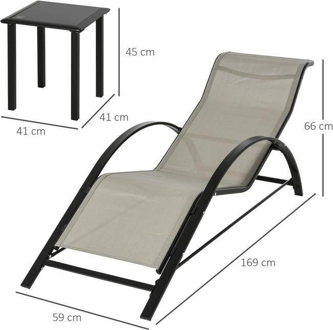 Produktbild Swisshandel24 3-tlg Gartenliegen mit Tisch, Metall grau und schwarz (169 cm)