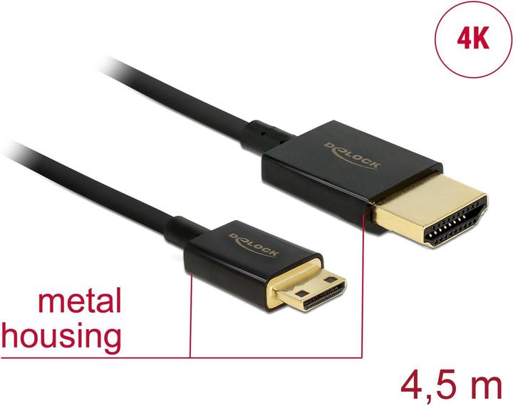 Produktbild Delock HDMI-A/HDMI Mini-C, HDMI-Kabel HDMI Typ A (Standard) HDMI Type C (Mini) (4.50 m, HDMI)