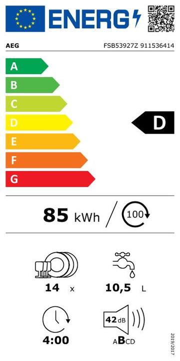 Label énergétique AEG Zmywarka do zabudowy FSB53927Z