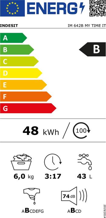 Energie-Label Indesit IM 642B MY TIME IT Lavatice (6 kg, Links)