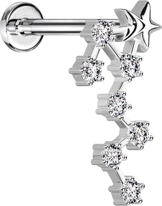 Star Piercing Micro Labret Innengewinde silber Sternzeichen Skorpion mit Kristallen (Chirurgenstahl 316L, Messing)